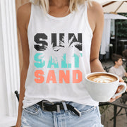 Sun Salt Sand Palm Trees Women's Color Cotton Tank Top in White