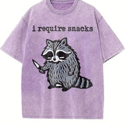 Winter Animal Snack Thief Raccoon Vintage Washed T-Shirt in Purple