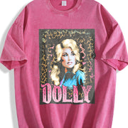 Dolly Parton Retro 80s Country Music Autograph Vintage Washed T-Shirt in Red