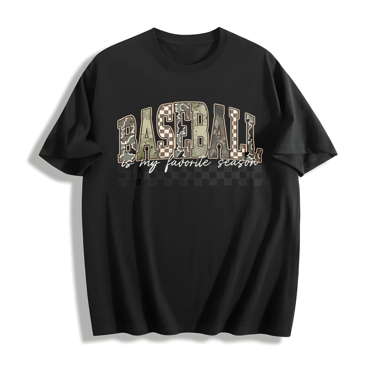 Camo Baseball Mama Coquette Baseball Military Camouflage Cotton T-Shirt in Black