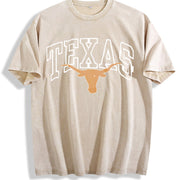 Texas Longhorn T Vintage Washed T-Shirt in Beige