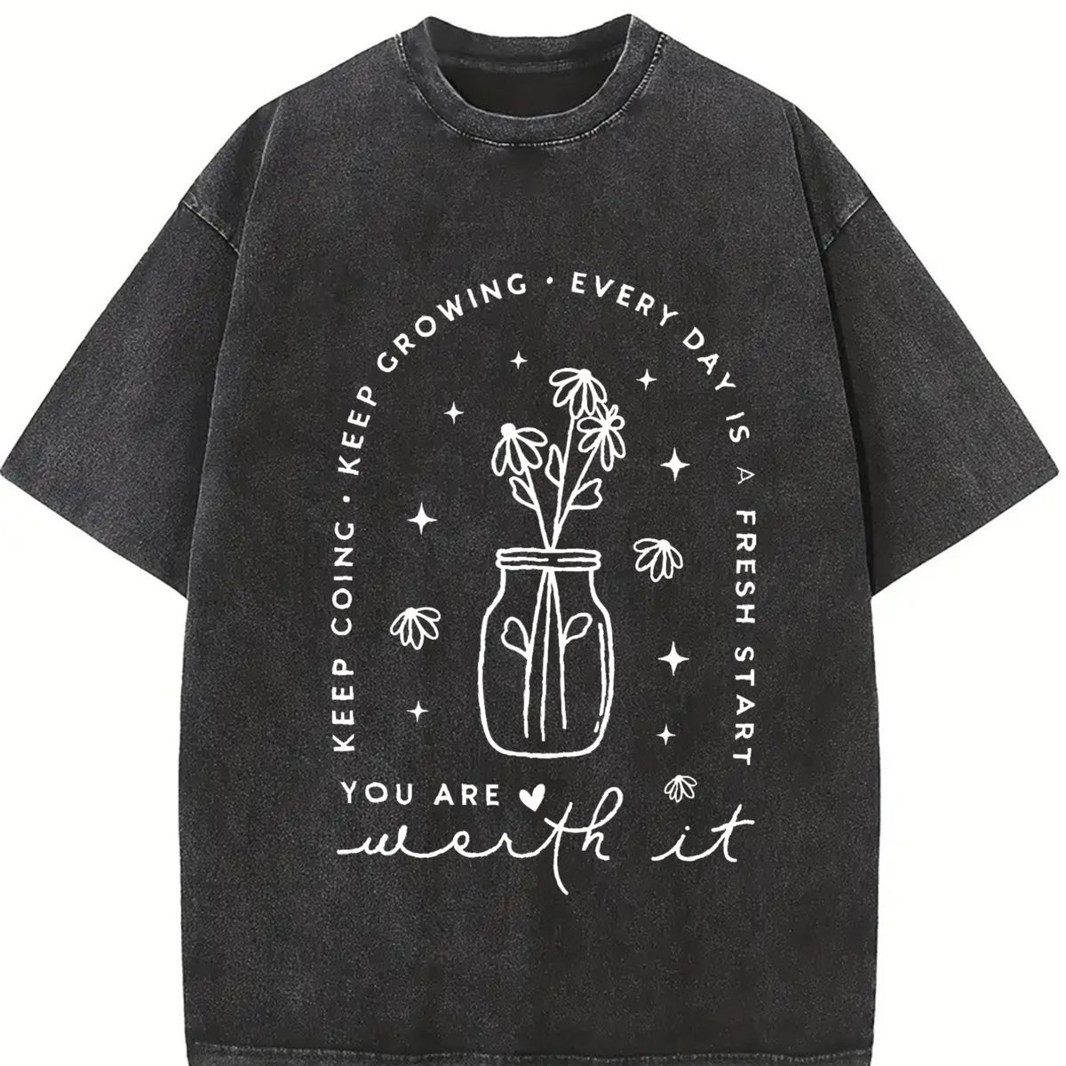 Positive Self-care Vintage Washed T-Shirt in Black