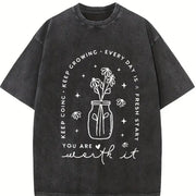 Positive Self-care Vintage Washed T-Shirt in Black
