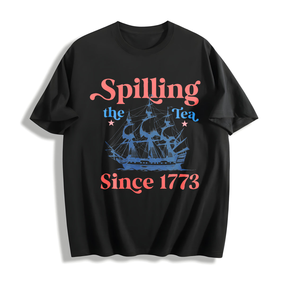 Spilling the Tea Since 1773 USA Patriotic Cotton T-Shirt in Black