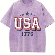 USA 1776 Vintage Washed T-Shirt in Purple