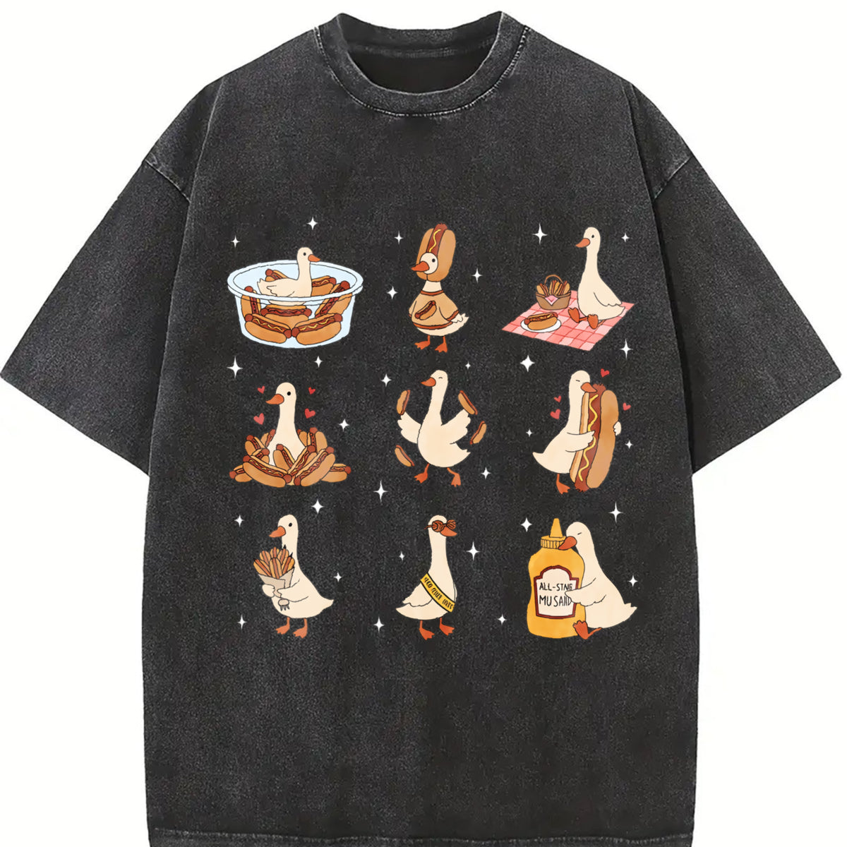 Hot Dog Lover Silly Goose Foodie Vintage Washed T-Shirt in Black