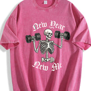 New Year New Me Skeleton Weights Vintage Washed T-Shirt in Red