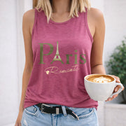 Paris Romantic Eiffel Tower Heart Crew-neck Sleeveless Women's Color Cotton Tank Top in Red