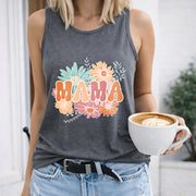 Mama Floral Crew-neck Sleeveless Vest Outdoor Women's Color Cotton Tank Top in Gray