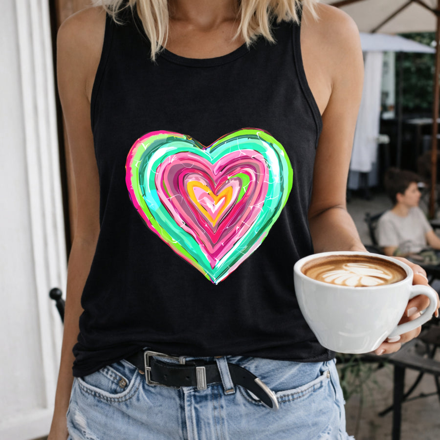 Colorful Heart Layered Crew-neck Sleeveless Vest Outdoor Women's Color Cotton Tank Top in Black