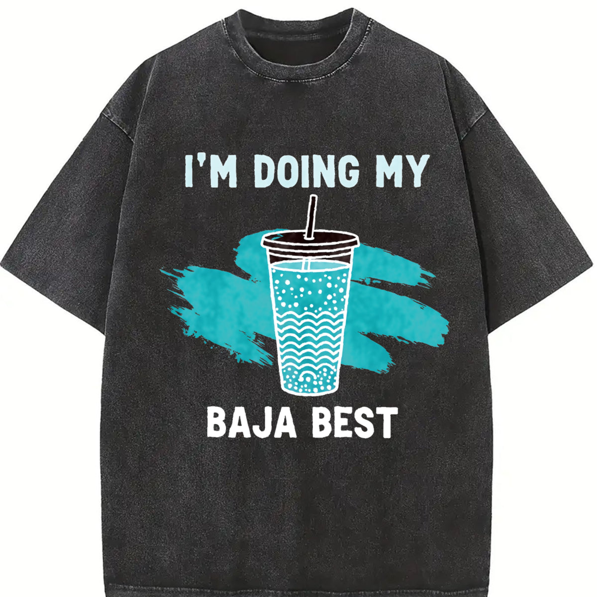 1pc Y2K Retro Baja Blast I'm DOING MY BAJA BEST Vintage Washed T-Shirt in Black