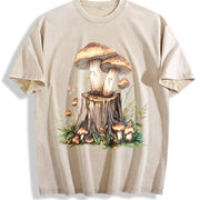 Mushroom on the Tree Stump Vintage Washed T-Shirt in Beige