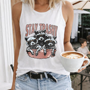 Raccoons Wearing Glasses in Tub Regular Vest Women's Color Cotton Tank Top in White