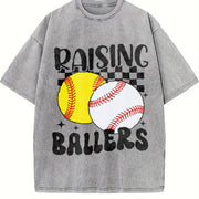 Retro Softball Baseball Vintage Washed T-Shirt in Gray