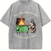 Raccoon Dumpster Fire This Little Light of Mine vintage washed oversized T-shirt in Gray
