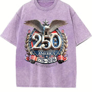 USA 250th Anniversary 1776-2026 Eagle Badge Vintage Washed T-Shirt in Purple