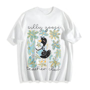 Silly Goose Teacher Club Cotton T-Shirt in White
