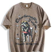 Frog Woman with Tears Emotionally Vintage Washed T-Shirt in Brown