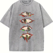 Couple Eye Embroidery vintage washed oversized T-shirt in Gray