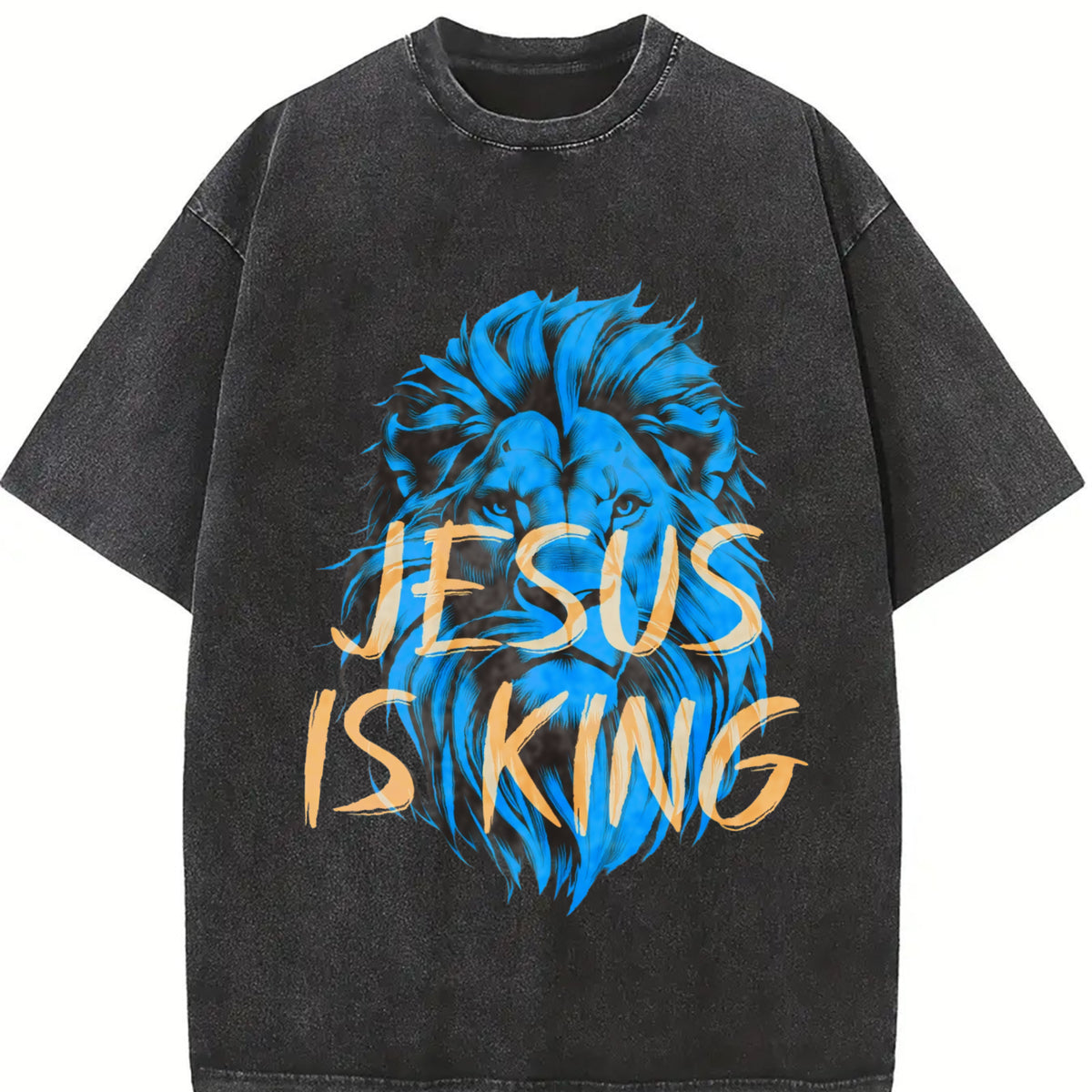 Jesus Is King Lion Vintage Washed T-Shirt in Black