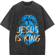 Jesus Is King Lion Vintage Washed T-Shirt in Black