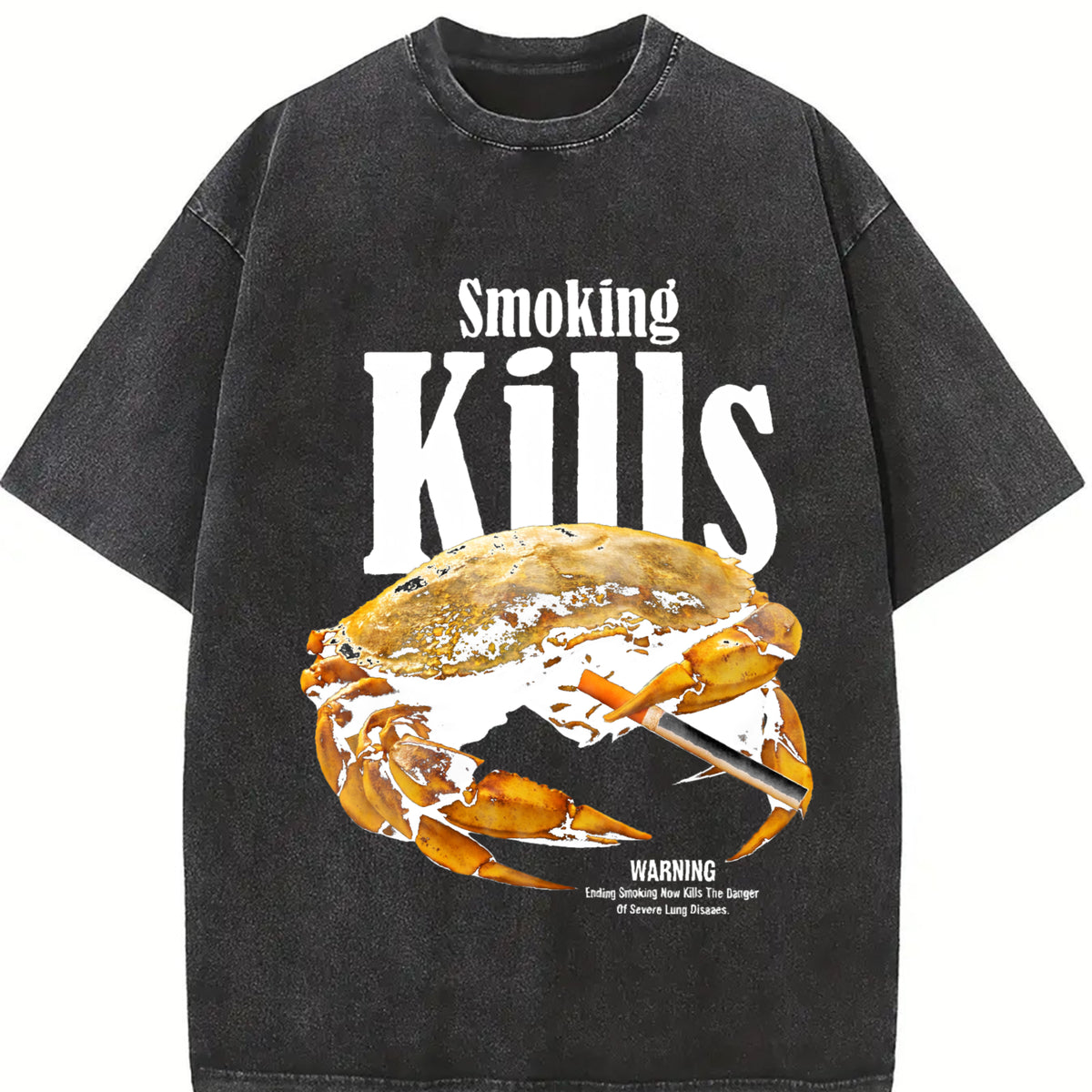 Retro Smoking Kills Crab Vintage Washed T-Shirt in Black