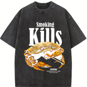 Retro Smoking Kills Crab Vintage Washed T-Shirt in Black