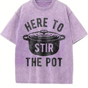 Here to Stir the Pot Thanksgiving Dinner Cooking Trouble Vintage Washed T-Shirt in Purple