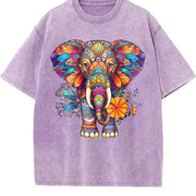 Elephant Fashionable Vintage Washed T-Shirt in Purple