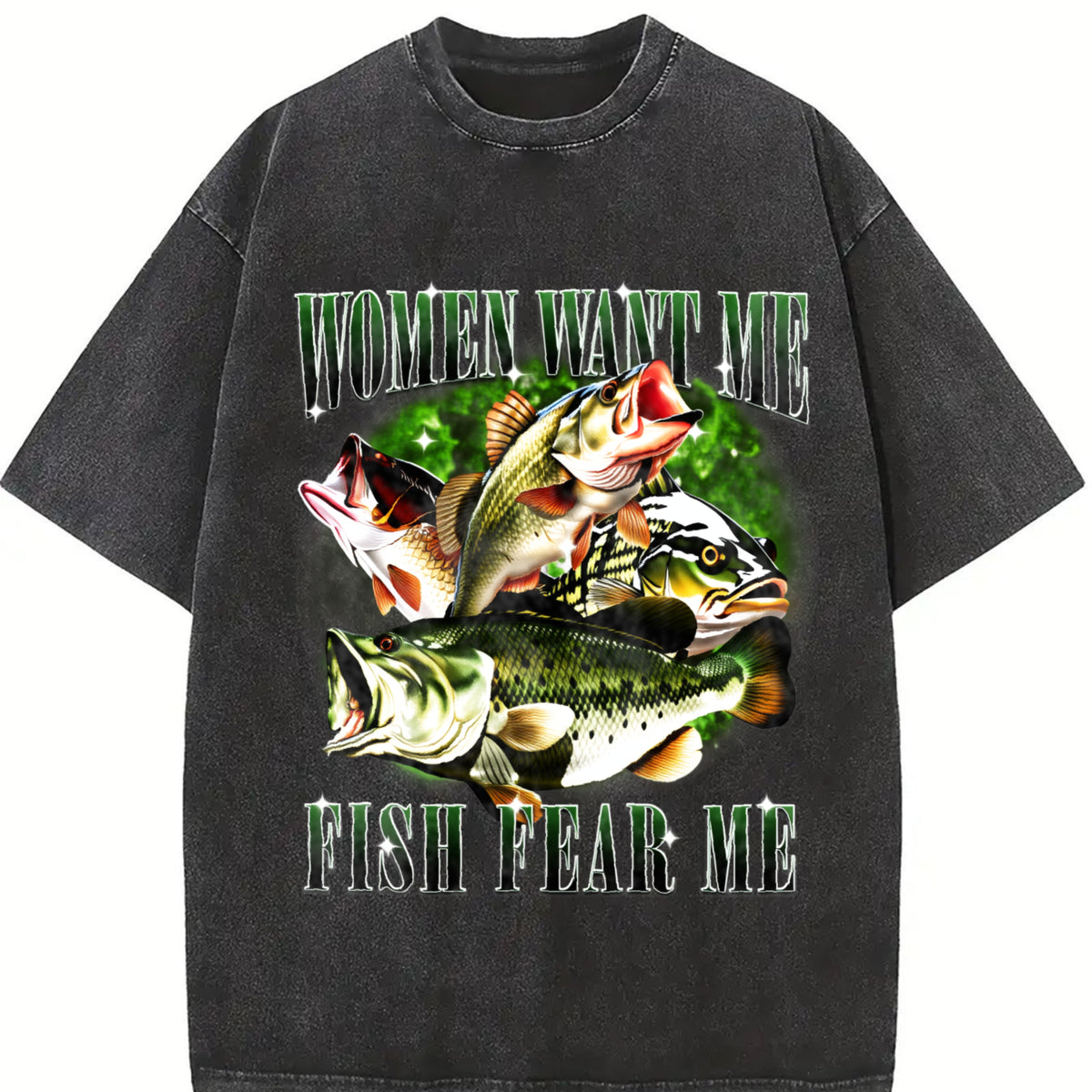 Want Me Fish Fear Me Vintage Washed T-Shirt in Black