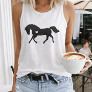 Horse with Heart Crew-neck Sleeveless Vest Outdoor Women's Color Cotton Tank Top in White