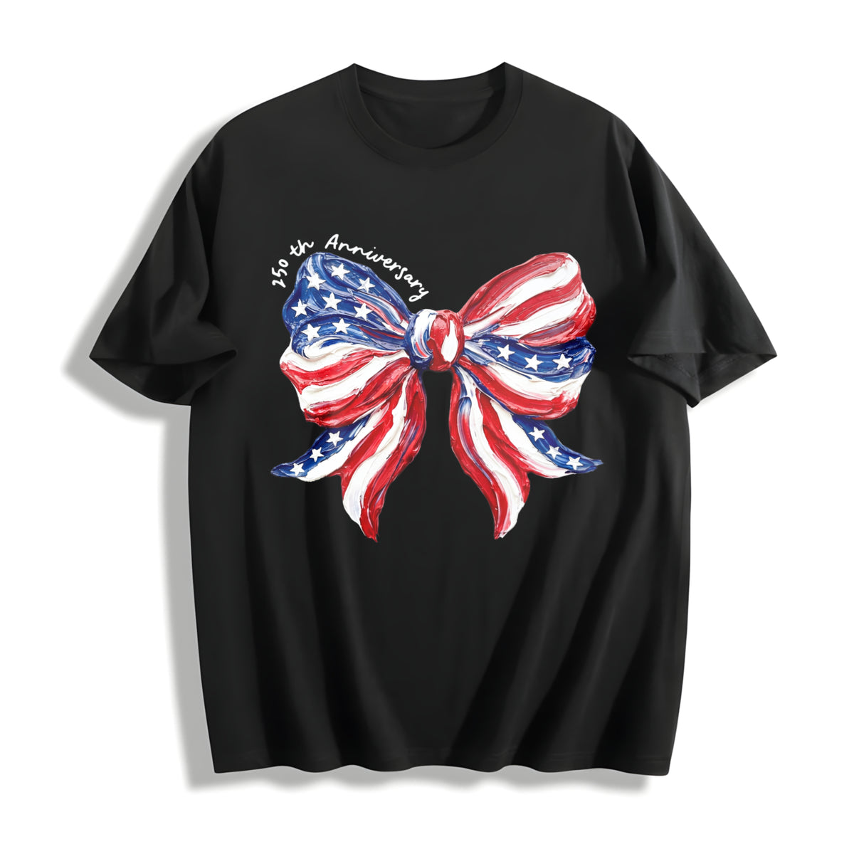 Coquette Bow USA 4th of July Cotton T-Shirt in Black