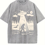 Bigfoot Ufo Retro 90s Vintage Washed T-Shirt in Gray