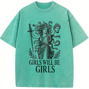 Girls Will Be Girls Medusa and Batik vintage washed oversized T-shirt in Blue