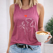 Dog and Heart Women's Color Cotton Tank Top in Red
