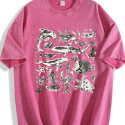Sea Animals 90s Retro ® Y2k Ocean Vintage Washed T-Shirt in Red