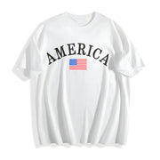 America Embroidered Cotton T-Shirt in White
