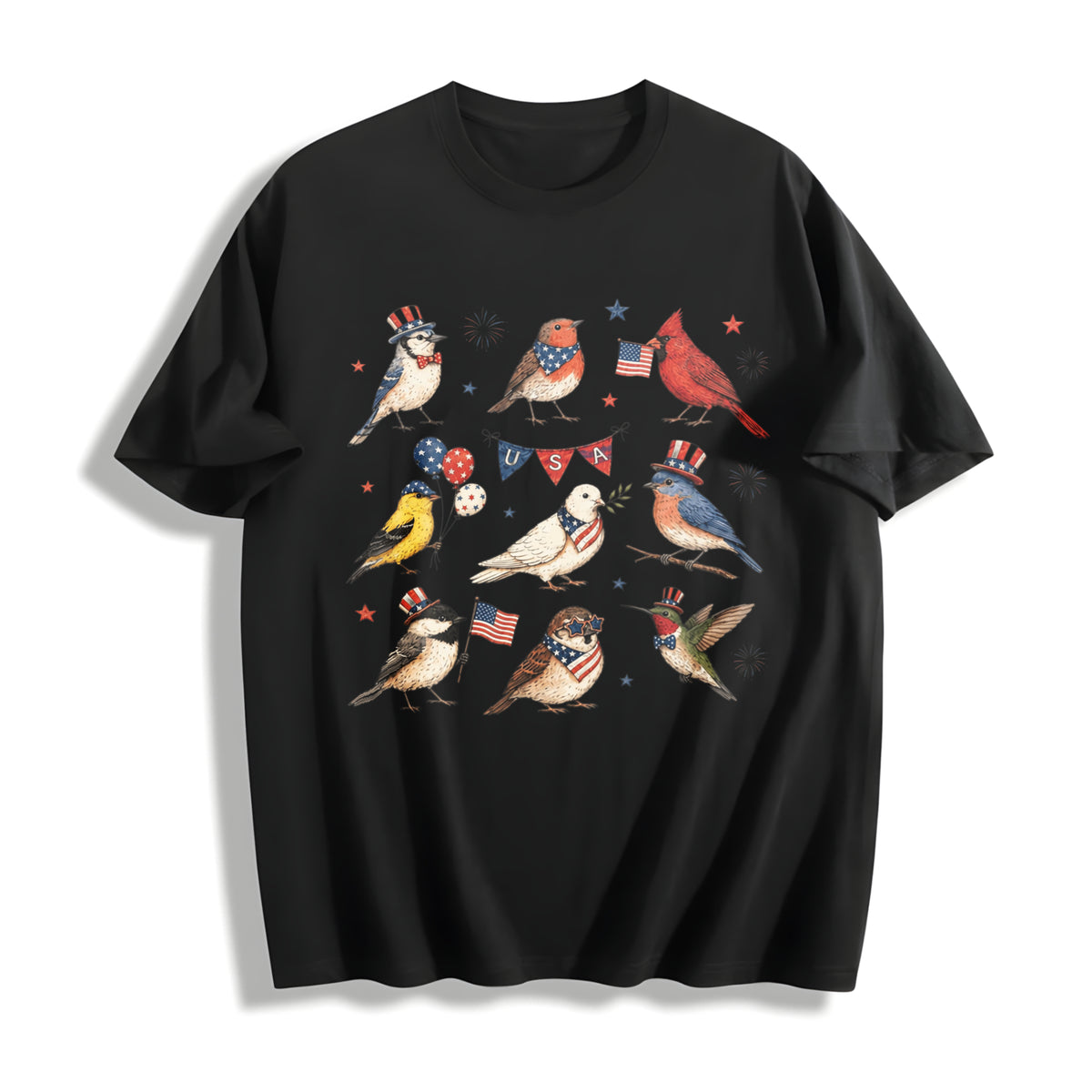 USA 250th Anniversary Bird Cotton T-Shirt in Black
