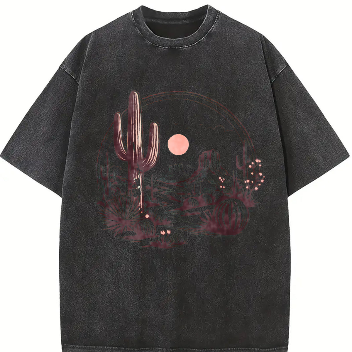 Desert Landscape Cactus Vintage Washed T-Shirt in Black