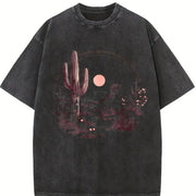 Desert Landscape Cactus Vintage Washed T-Shirt in Black