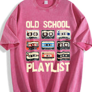 Loose Basic with Alphabets Vintage Washed T-Shirt in Red