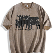 Cute Cow for Farmers Animal Lover Western Country Cow Vintage Washed T-Shirt in Brown