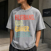Gamer Dad Legend Husband Father's Day Vintage Washed T-Shirt in Gray