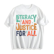 Reading Literacy and Justice for All Cotton T-Shirt in White