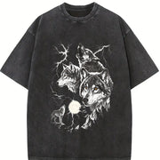 Wolf Lightning Classic 90s Vintage Washed T-Shirt in Black