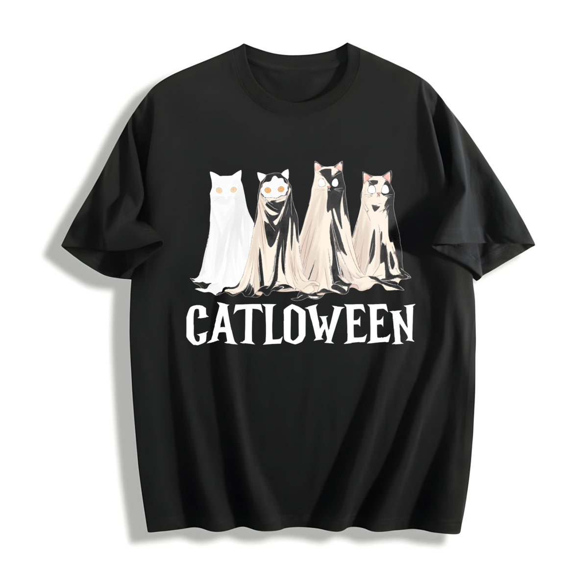 Catloween Cat Costume Cotton T-Shirt in Black