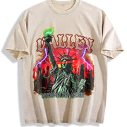 Urban Anarchy Statue of Liberty Vintage Washed T-Shirt in Beige