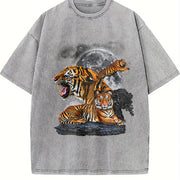 Three Tigers 90s Retro Alpha Moon Vintage Washed T-Shirt in Gray