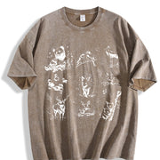 Forest Animals 90s Tattoo Vintage Washed T-Shirt in Brown