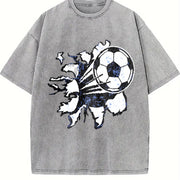 Soccer Ball Wall Smash Vintage Washed T-Shirt in Gray